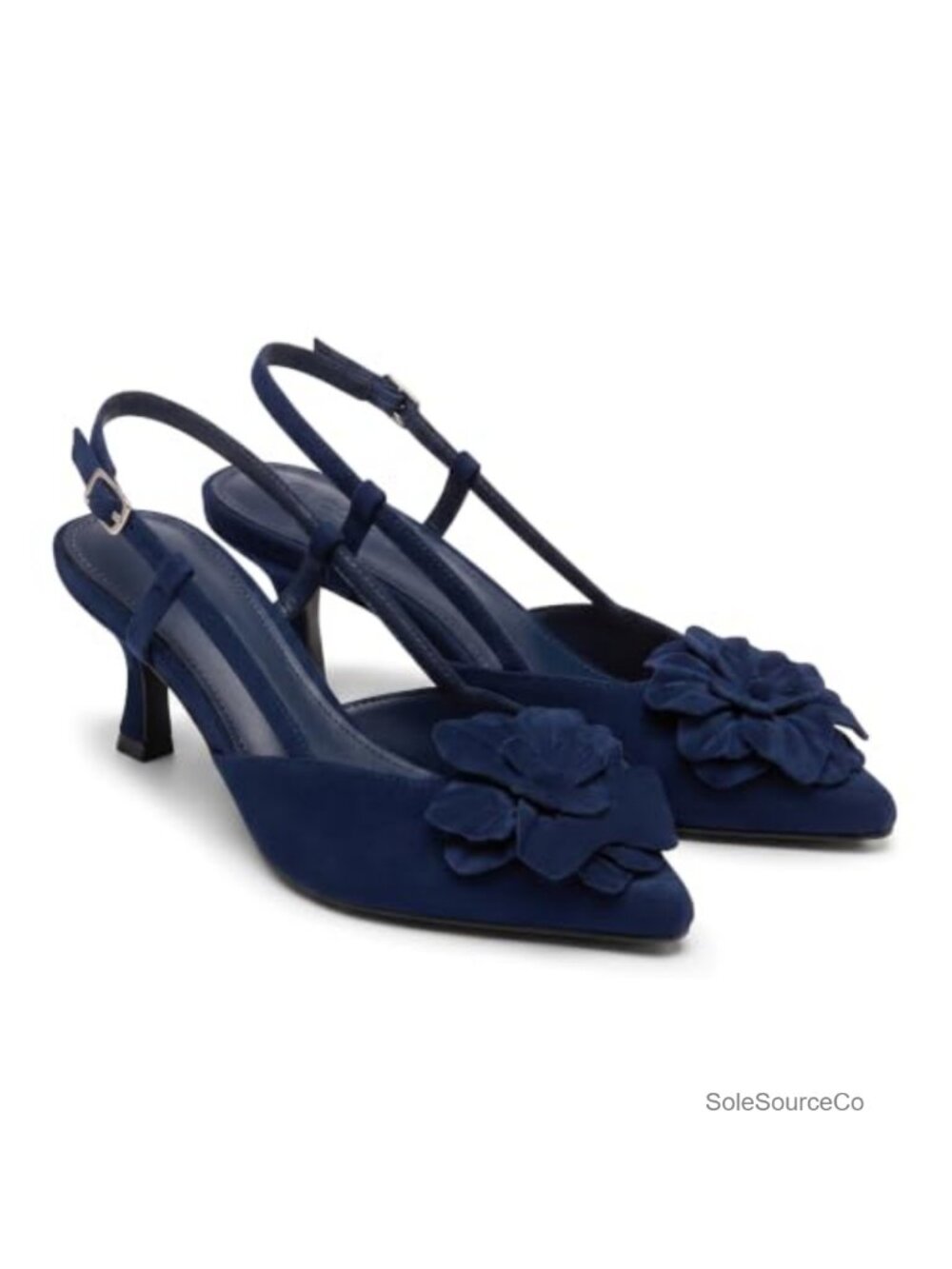 Coutgo Floral Kitten Heel Slingback Pumps Closed Toe Dress Shoes Low Heel